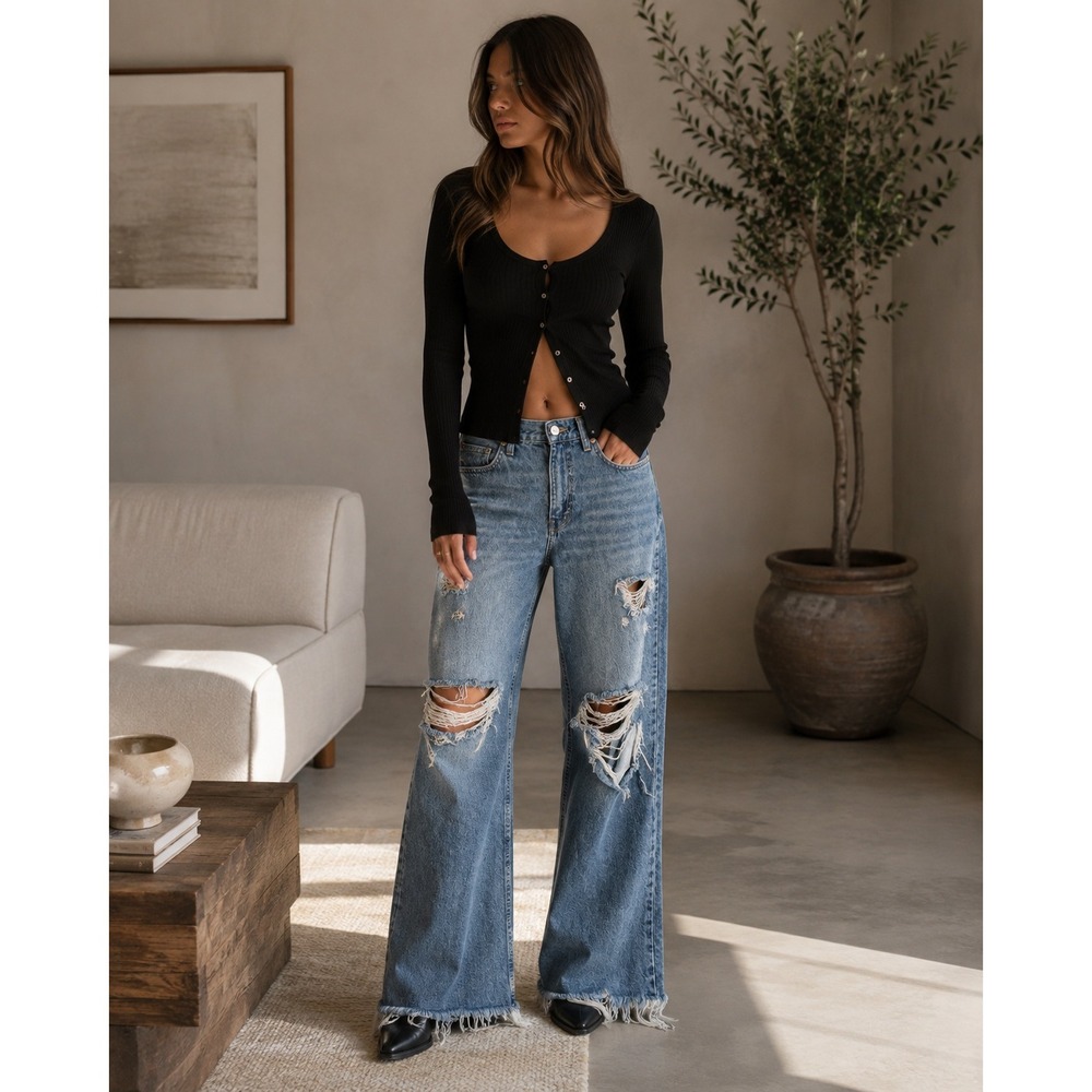 BDG Jeans Women 29 Blue Distressed Y2K High Rise Baggy Grunge